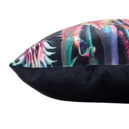 Midnight Garden Velvet Boudoir Cushion. Bright Jeweled Neon Florals. Soft Chenille. 17x12 - thumbnail 3