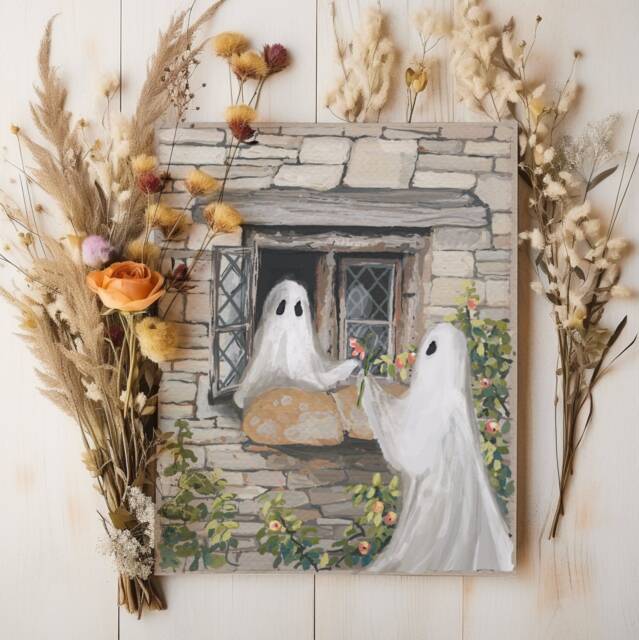 "Ghost Watercolor Cardstock Print - ""I Love You Boo" - image 1