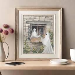 "Ghost Watercolor Cardstock Print - ""I Love You Boo" - thumbnail 3