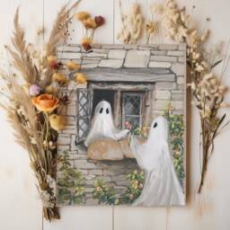 "Ghost Watercolor Cardstock Print - ""I Love You Boo" - thumbnail 1