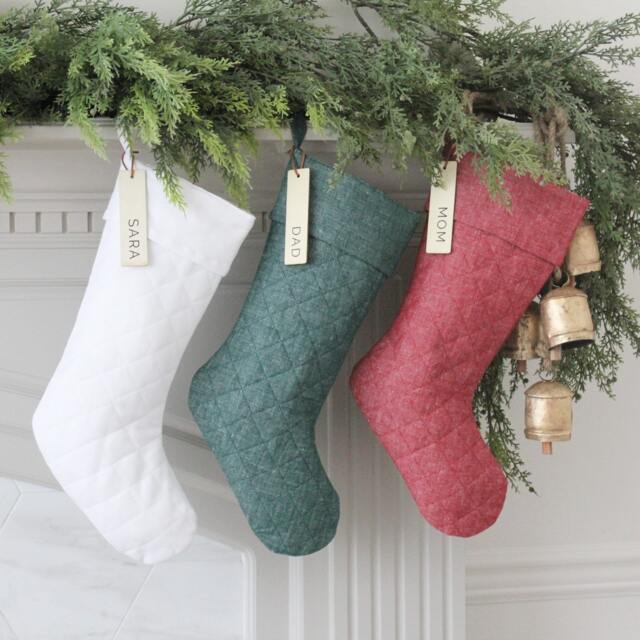 Personalized Quilted Christmas Stockings - Family Name Customized Stocking Unique Xmas Modern Festive Holiday Decor - image 1
