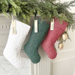 Personalized Quilted Christmas Stockings - Family Name Customized Stocking Unique Xmas Modern Festive Holiday Decor - thumbnail 3