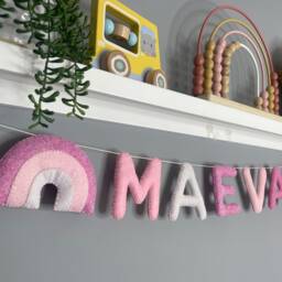 Name Garland With Rainbows, Custom Name Banner, Personalised Name, Nursery Garland, Bunting, Children's Room Decor - thumbnail 3