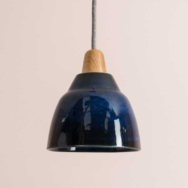 Blue Small Element Pendant Light in Ceramic & Oak - image 1