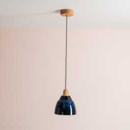 Blue Small Element Pendant Light in Ceramic & Oak - thumbnail 2