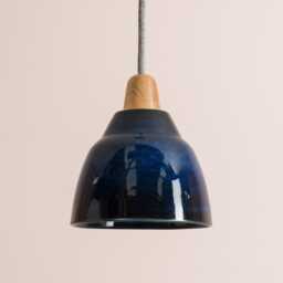 Blue Small Element Pendant Light in Ceramic & Oak - thumbnail 1