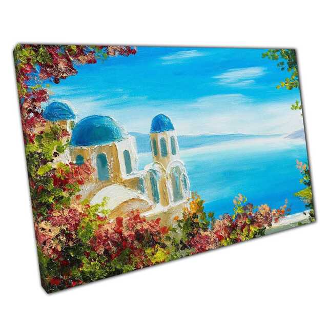 Framed Ocean Building Canvas Print Blue & White Floral Wall Art For Home Office Decor - image 1