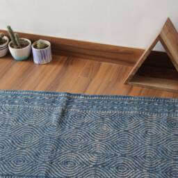 Handwoven Indigo Jute Runner Rug, Traditional Indian With Burnt Orange Tassels - 2x5 Ft - thumbnail 3