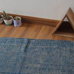 Handwoven Indigo Jute Runner Rug, Traditional Indian With Burnt Orange Tassels - 2x5 Ft - thumbnail 4