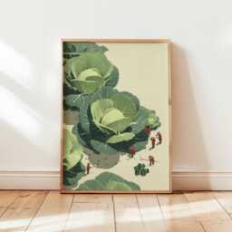 Giant Cabbage Field Art Print - Whimsical Farming Illustration, Green Vegetable Wall Decor, Surreal Garden Poster - Unframed - thumbnail 1