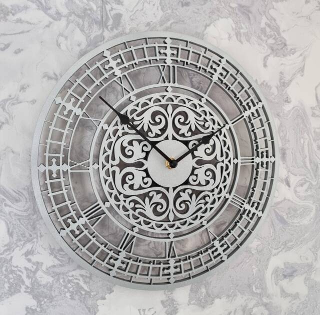 Silver Glitter Wall Clock Silent Non Ticking Roman Numerals 30cm 55cm Ornament Gift - image 1