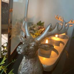 Silver Stag Christmas Candle Holder Reindeer Pillar Centerpiece - thumbnail 3