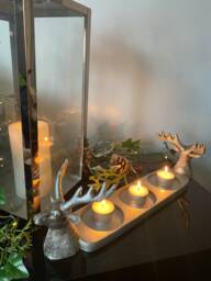 Silver Stag Christmas Candle Holder Reindeer Pillar Centerpiece - thumbnail 1