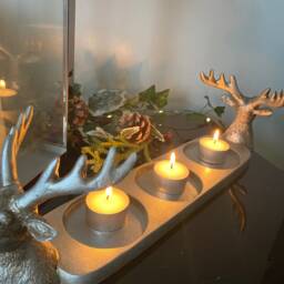 Silver Stag Christmas Candle Holder Reindeer Pillar Centerpiece - thumbnail 2