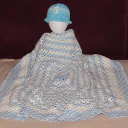 Crochet Baby Blanket, Blue & White Granny Square Soft Acrylic Afghan, Handmade Gifts For Kids - thumbnail 2