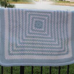 Crochet Baby Blanket, Blue & White Granny Square Soft Acrylic Afghan, Handmade Gifts For Kids - thumbnail 4