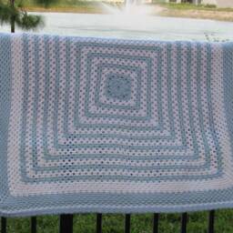 Crochet Baby Blanket, Blue & White Granny Square Soft Acrylic Afghan, Handmade Gifts For Kids - thumbnail 3