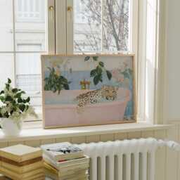 Leopard in Bath Art Print - Bathroom Wall Pink Bathtub Painting - thumbnail 2
