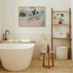 Leopard in Bath Art Print - Bathroom Wall Pink Bathtub Painting - thumbnail 3