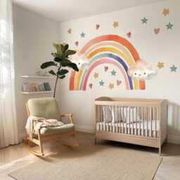 Rainbow Wall Decals Nursery Kawaii Cloud Stickers Decor Star Decals, Cute Art, Peel & Stick - thumbnail 2