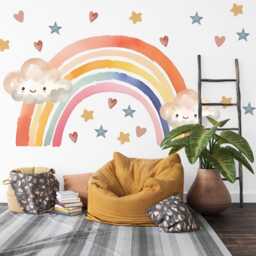 Rainbow Wall Decals Nursery Kawaii Cloud Stickers Decor Star Decals, Cute Art, Peel & Stick - thumbnail 3