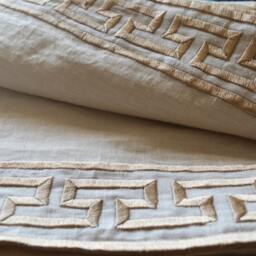 Custom Curtains, Linen Curtain, Embroidered Greek Key Window Drape, Treatment, Living Room Light Filtering Curtain - thumbnail 2