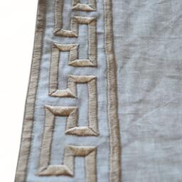Custom Curtains, Linen Curtain, Embroidered Greek Key Window Drape, Treatment, Living Room Light Filtering Curtain - thumbnail 3