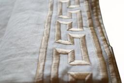 Custom Curtains, Linen Curtain, Embroidered Greek Key Window Drape, Treatment, Living Room Light Filtering Curtain
