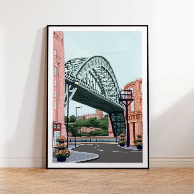 Newcastle Upon Tyne, Newcastle, The Tyne Bridge, Art Print, Travel Poster, England, Uk, Side Street - image 1