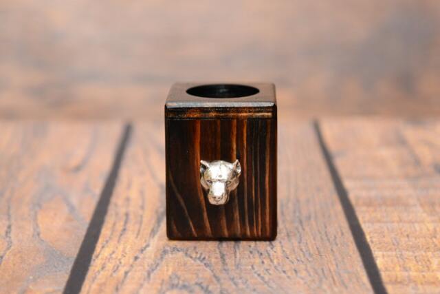 American Staffordshire Terrier - Wooden Candlestick With Dog, Souvenir, Decoration, Limited Edition, Collection - image 1