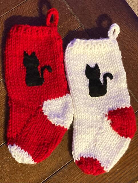 Knit Christmas Stocking, Black Cat Silhouette, Handmade To Order - image 1