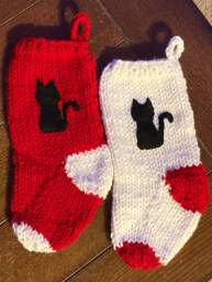 Knit Christmas Stocking, Black Cat Silhouette, Handmade To Order - thumbnail 1