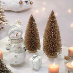 Sparkly Beige & Brown Miniature Christmas Tree Dollhouse Decor - thumbnail 3
