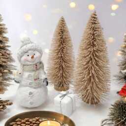 Sparkly Beige & Brown Miniature Christmas Tree Dollhouse Decor - thumbnail 2