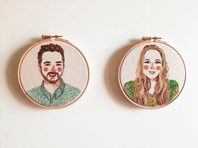 Custom Couple Portrait Wall Art, Personalized Couples Embroidery Illustration, Anniversary Gift, Custom Wedding Housewarming Gift - image 1