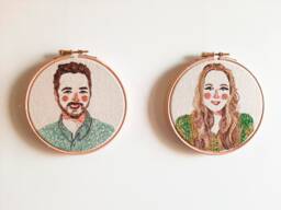 Custom Couple Portrait Wall Art, Personalized Couples Embroidery Illustration, Anniversary Gift, Custom Wedding Housewarming Gift - thumbnail 1