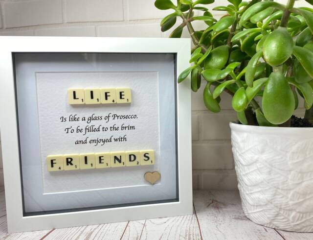 Gifts For Friends, Friends & Tea, Gift, & Prosecco, Christmas Gift Friends, Scrabble Wall Art, Picture - image 1