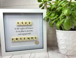 Gifts For Friends, Friends & Tea, Gift, & Prosecco, Christmas Gift Friends, Scrabble Wall Art, Picture - thumbnail 1