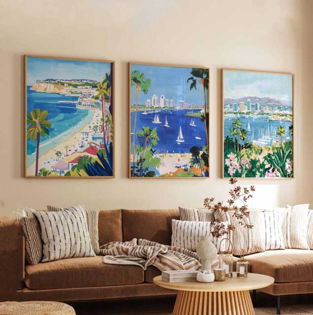 Set Of 3 San Diego Posters, Usa Wall Art Prints, Travel Poster Set, California Coastline Skyline Decor Posters - image 1