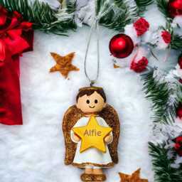 Personalised Cute Gold Boy Angel Christmas Tree Decoration With Name - Bauble Ornament - thumbnail 3
