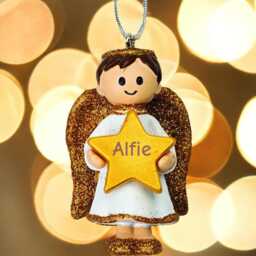 Personalised Cute Gold Boy Angel Christmas Tree Decoration With Name - Bauble Ornament - thumbnail 1