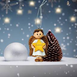 Personalised Cute Gold Boy Angel Christmas Tree Decoration With Name - Bauble Ornament - thumbnail 2