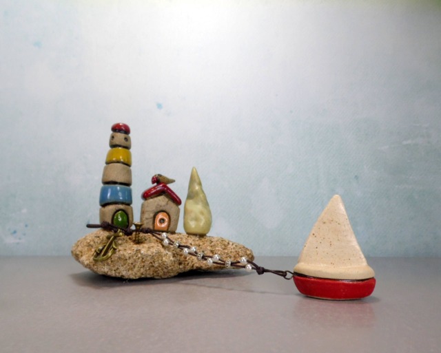 Handmade Ceramic Lighthouse Sculpture, Beach Art, Coastal Decor - image 1
