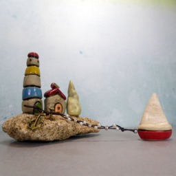 Handmade Ceramic Lighthouse Sculpture, Beach Art, Coastal Decor - thumbnail 2