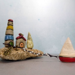 Handmade Ceramic Lighthouse Sculpture, Beach Art, Coastal Decor - thumbnail 3