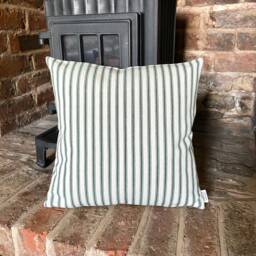1105. Handmade Green Herringbone Stripe 100% Cotton Cushion Cover, Various Sizes - thumbnail 1