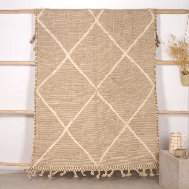 Zanafi Berber Wool Rug 235 X 140cm - Beige With Small Fringes - image 1