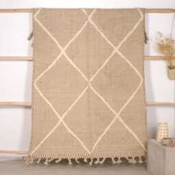 Zanafi Berber Wool Rug 235 X 140cm - Beige With Small Fringes - thumbnail 1
