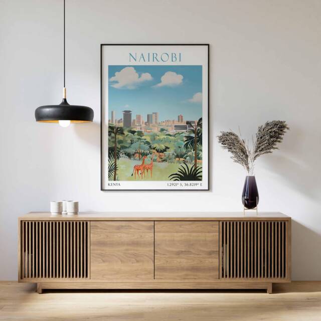 Nairobi Print, Vintage Poster, Wall Art, Safari Poster, Nairobi, Poster Kenya City - image 1