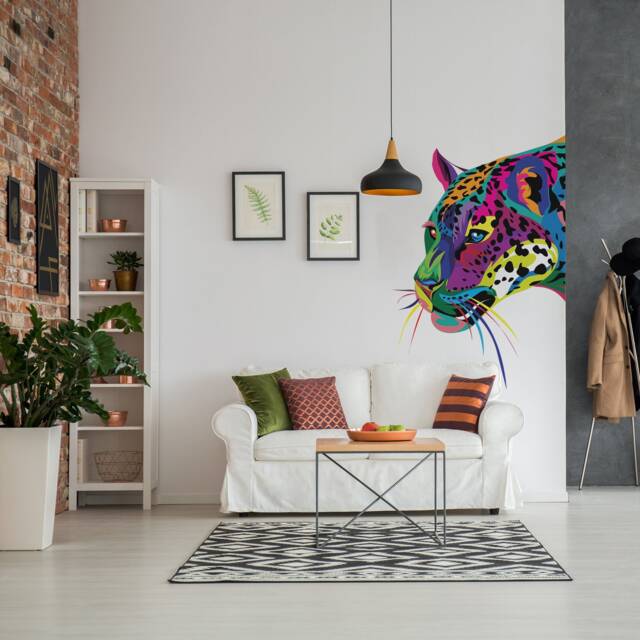 Wild Jaguar Wall Sticker - Cat Animal Art Vinyl Black Panther Decal Leopard Safari Predator African Puma Head Body Colorful Decor Print - image 1